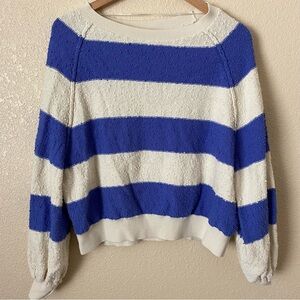 Free People Stripped Blue and White Balloon Sleeve Sweater
